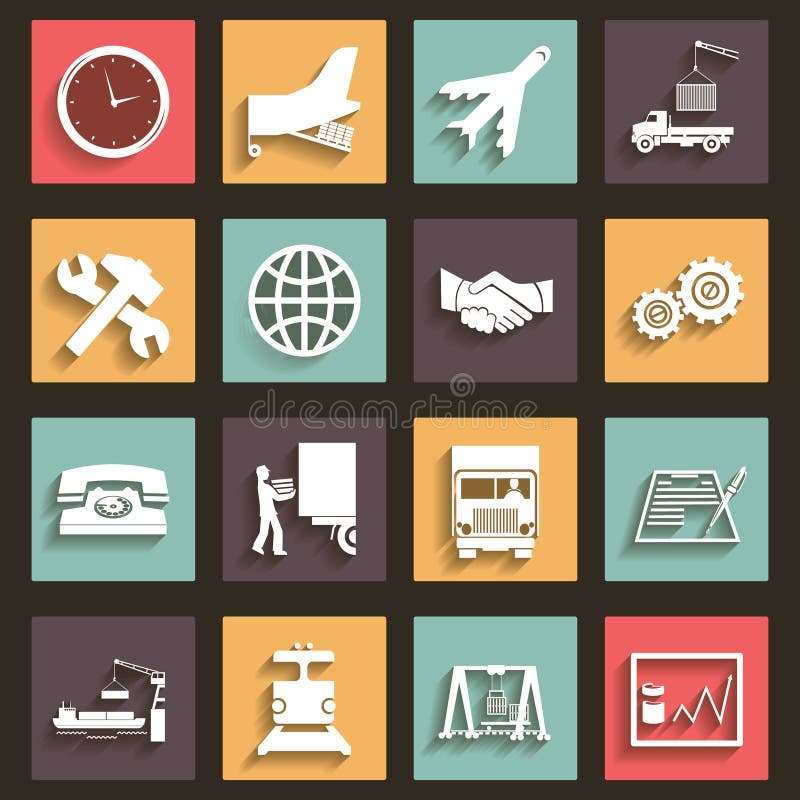 Shipment and Transportation Icons and Symbols Flat Design Style vector. Shipment and Transportation Icons and Symbols Flat Design Style vector