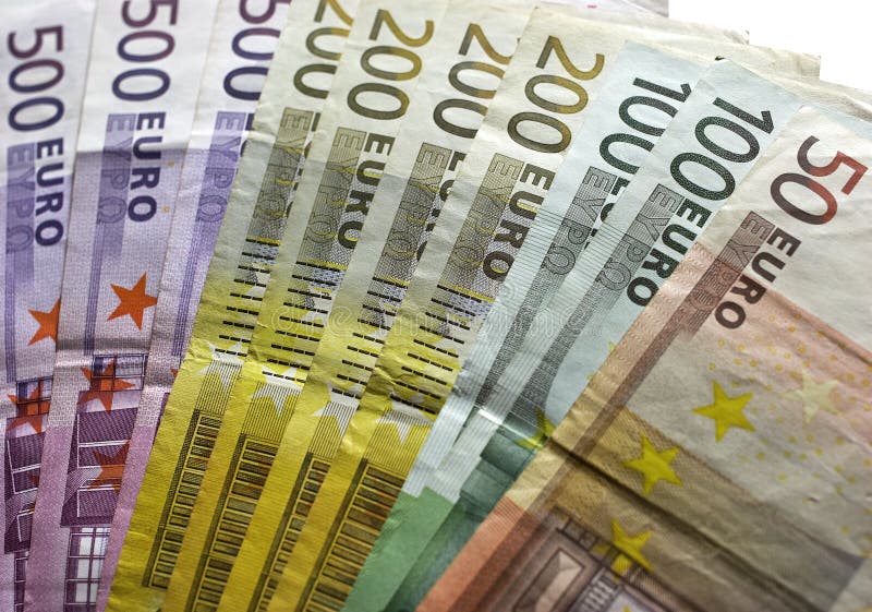 Euro bills of different values starting from 500. Euro bills of different values starting from 500