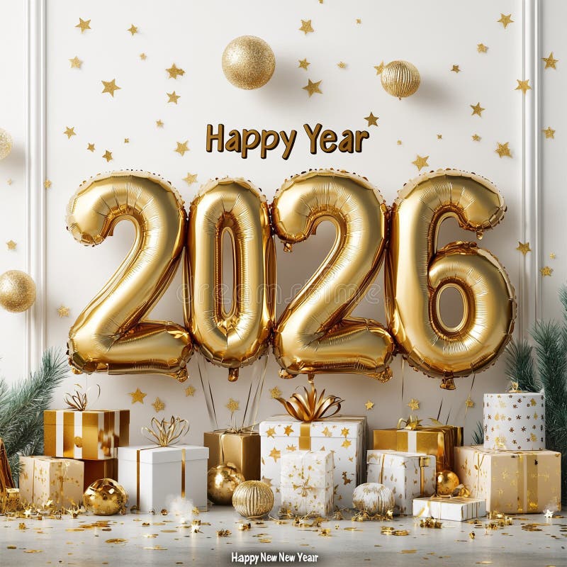 2026发短信和2026年欢庆新年贺卡金星球礼盒 皇族释放例证