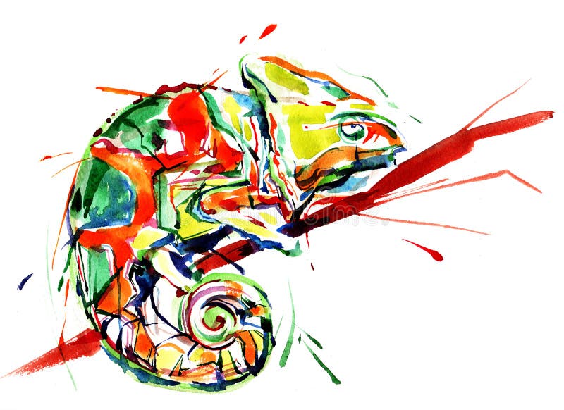 Graphic painting of cute colorful chameleon. Graphic painting of cute colorful chameleon
