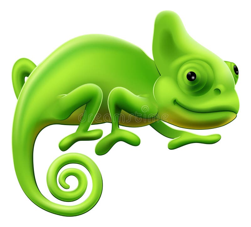 An illustration of a cute green cartoon chameleon lizard. An illustration of a cute green cartoon chameleon lizard