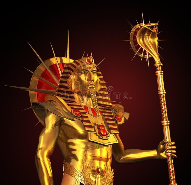 3D render depicting an ancient Egyptian Pharaoh statue, on black. 3D render depicting an ancient Egyptian Pharaoh statue, on black.