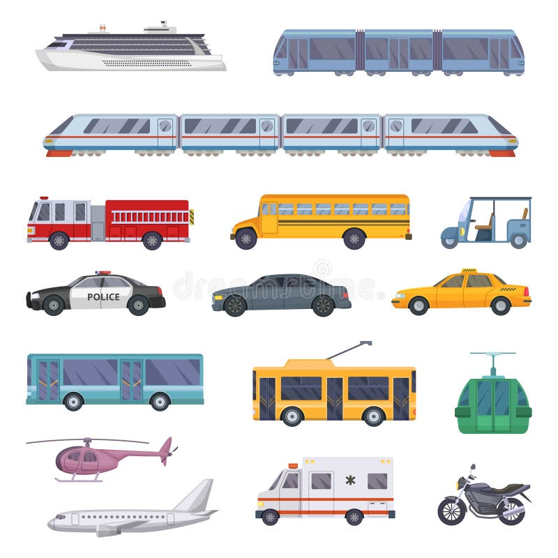 Different municipal transportation set. Vector illustrations of cars. Collection of transport ambulance and police, firetruck and taxi service car. Different municipal transportation set. Vector illustrations of cars. Collection of transport ambulance and police, firetruck and taxi service car