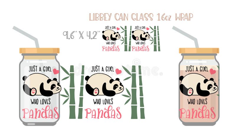 可爱熊猫. 带有趣题字的简单平图标. 用实体模拟完整包装 向量例证