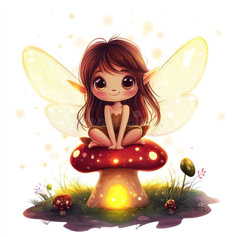 可爱的仙女插图 — 《红蘑菇奇幻艺术》 向量例证