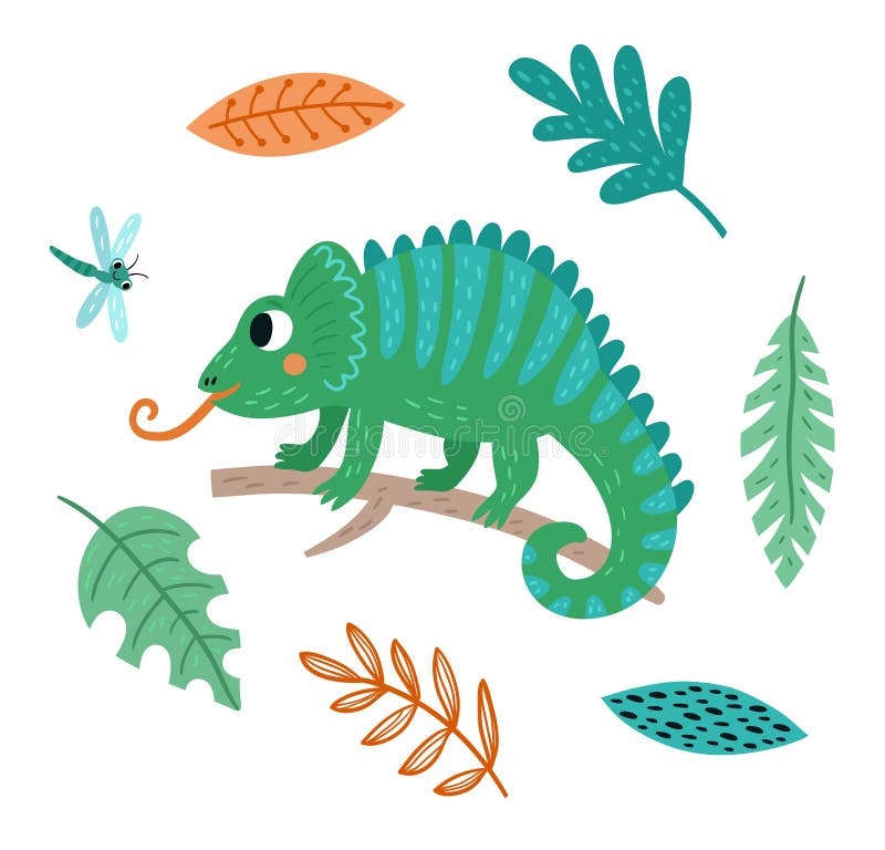 Cute Chameleon. Vector illustration with floral elements. Cute Chameleon. Vector illustration with floral elements.