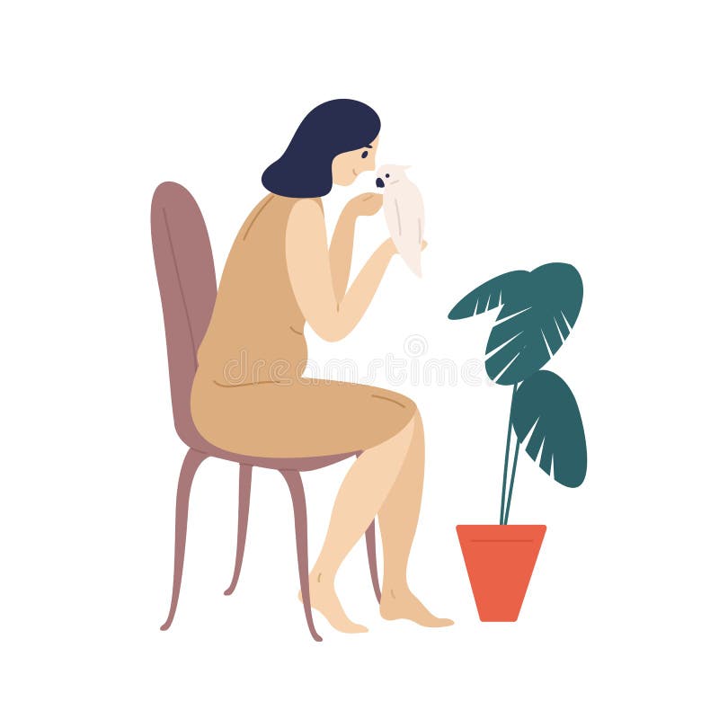 可爱的女孩藏品鹦鹉 照顾她的宠物或家畜的逗人喜爱的年轻女人 女性角色和异乎寻常的鸟 皇族释放例证 可爱的女孩藏品鹦鹉 照顾她的宠物或家畜的逗人喜爱的年轻女人 女性角色和异乎寻常的鸟 皇族释放例证