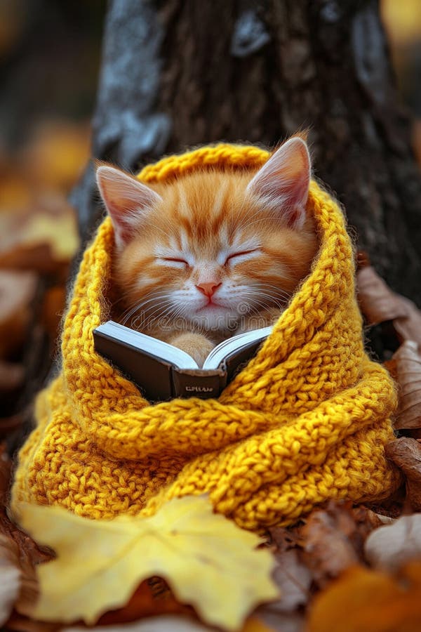 可爱的姜猫，舒服地睡在热毯上，还有书 皇族释放例证
