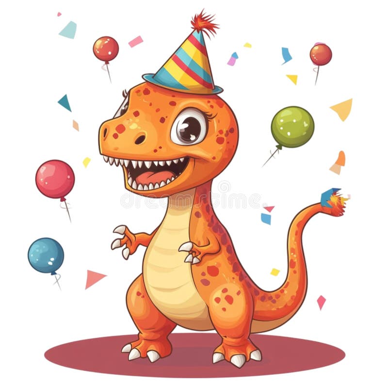 可爱的恐龙生日派对气球纸屑的乐趣 图库摄影