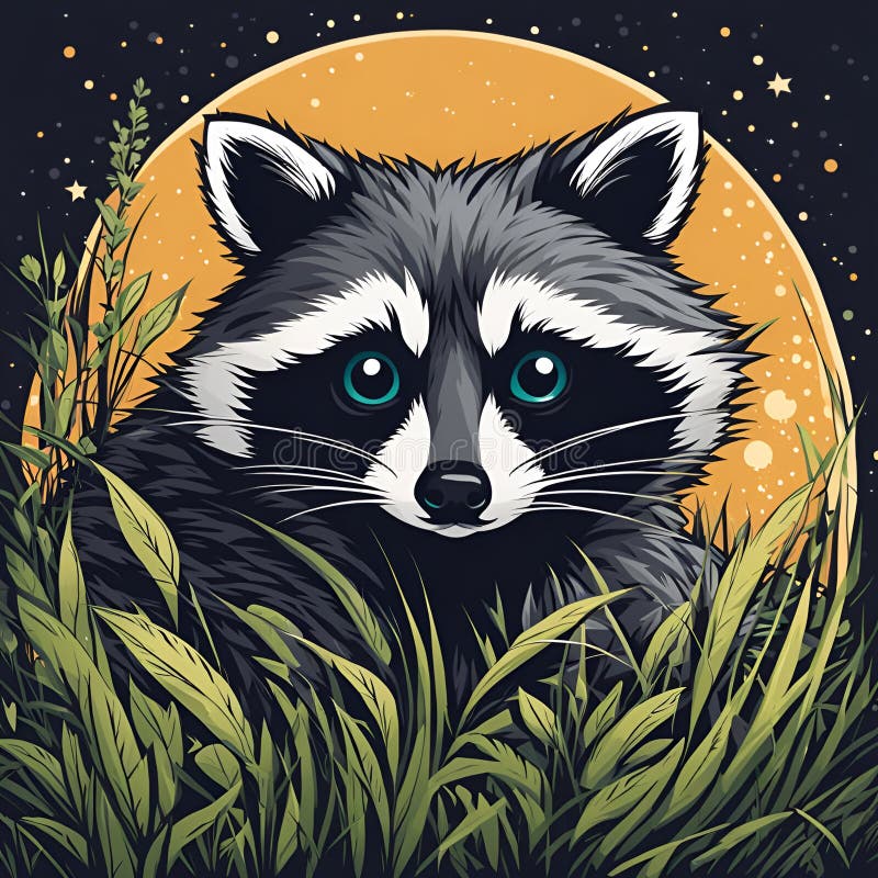 可爱的浣熊从草丛中露出 皇族释放例证