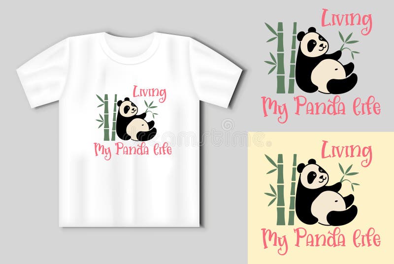 可爱的熊猫. 简单的平面图标，上面有有趣的铭文. T恤模版 皇族释放例证