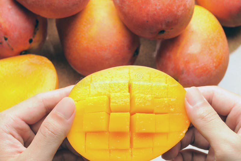 吃芒果，水果 免版税库存图片