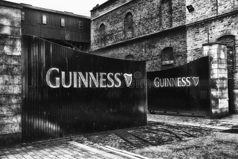 A black and white view of the Guinness brewery gates in Dublin Ireland. A black and white view of the Guinness brewery gates in Dublin Ireland.