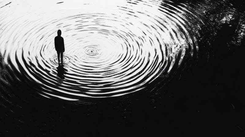同心水波中孤立图形的黑白研究. 皇族释放例证