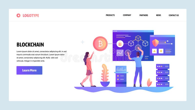 向量网站设计模板 Blockchain和cryptocurrency技术 Bitcoin 着陆网站的页概念 库存例证 向量网站设计模板 Blockchain和cryptocurrency技术 Bitcoin 着陆网站的页概念 库存例证