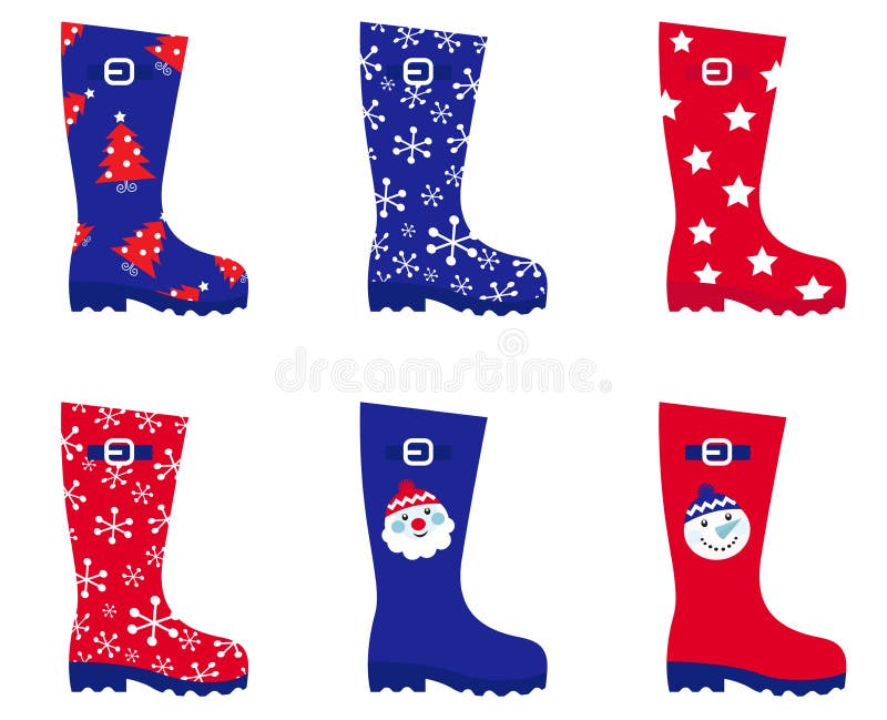 Cute series of Christmas gumboots. Vector fashion accesories set. Cute series of Christmas gumboots. Vector fashion accesories set.