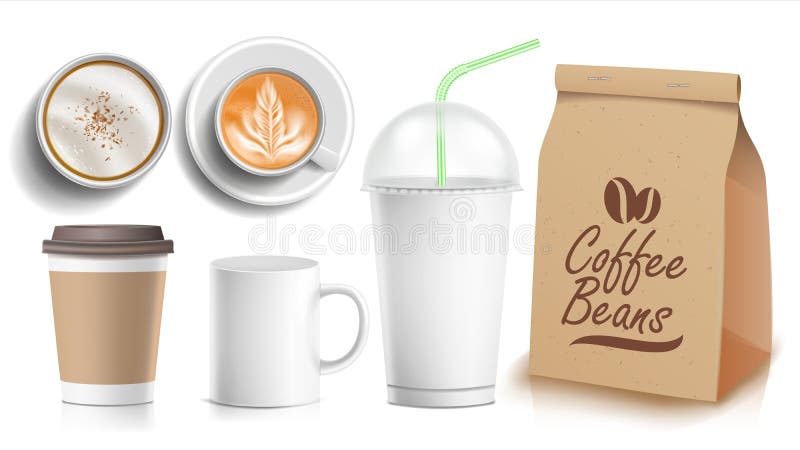 咖啡包装的模板设计传染媒介 咖啡杯白色 陶瓷和纸,塑料杯 上面,侧视图 空白的箔 库存例证 咖啡包装的模板设计传染媒介 咖啡杯白色 陶瓷和纸,塑料杯 上面,侧视图 空白的箔 库存例证