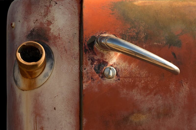 Old vintage classic truck with peeling paint and uncapped gas tank. Old vintage classic truck with peeling paint and uncapped gas tank.