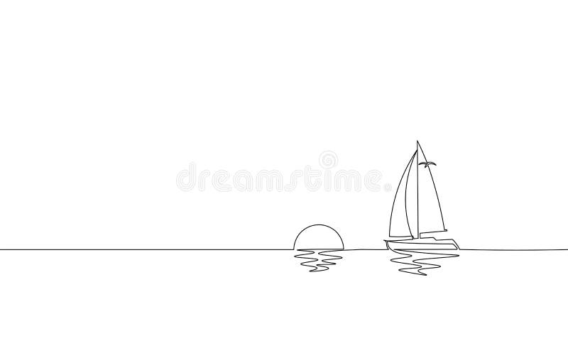 唯一连续的一线艺术晴朗的海洋旅行假期 海远航日出假日热带海岛船游艇豪华 向量例证 唯一连续的一线艺术晴朗的海洋旅行假期 海远航日出假日热带海岛船游艇豪华 向量例证