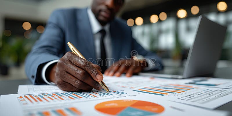 商人分析财务图表和文档,以办公桌为中心 皇族释放例证