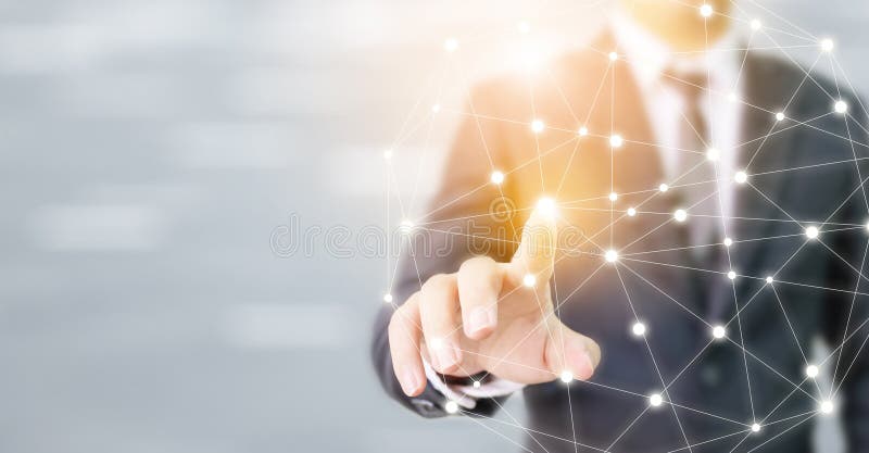 商人手触摸全球网圈连接通信与技术 免版税库存图片 商人手触摸全球网圈连接通信与技术 免版税库存图片