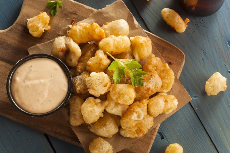 Beer Battered Wisconsin Cheese Curds with Dipping Sauce. Beer Battered Wisconsin Cheese Curds with Dipping Sauce