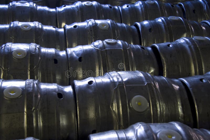 Real ale stored in metal barrels in Dorset brewery. Real ale stored in metal barrels in Dorset brewery