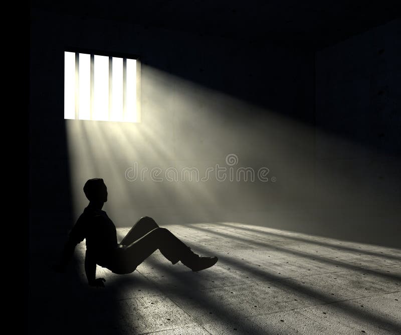 Prisoner in dark room with light beams. Prisoner in dark room with light beams