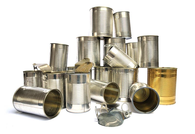 Group of recycling tins and cans on white background. Group of recycling tins and cans on white background