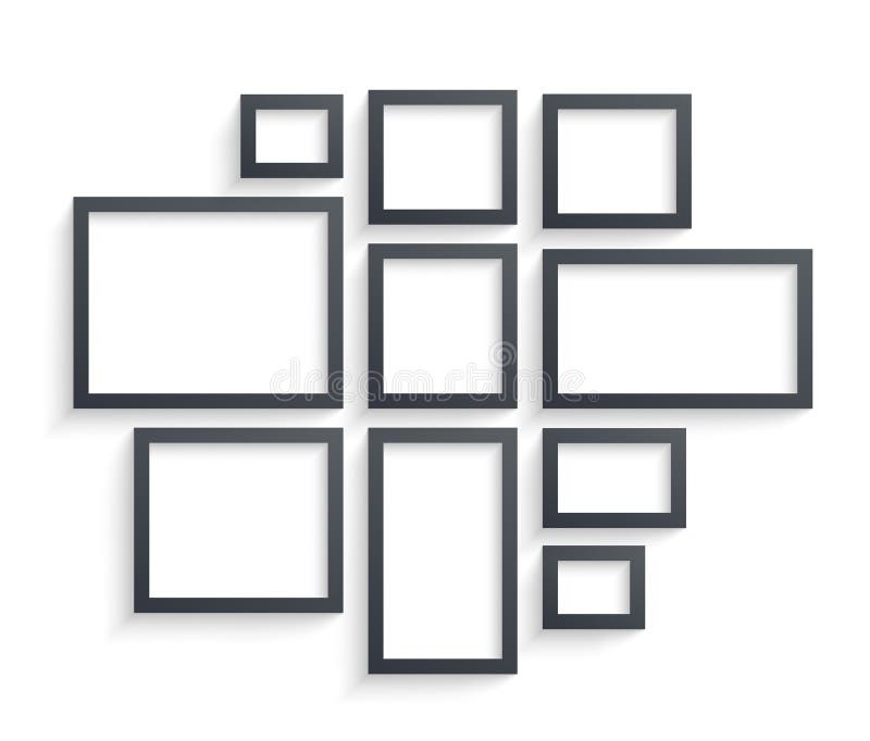 Wall picture frame templates isolated on white background. Interior design. Blank photo frames with shadow and borders and shadow vector illustration. Empty frame for photo or image picture in museum. Wall picture frame templates isolated on white background. Interior design. Blank photo frames with shadow and borders and shadow vector illustration. Empty frame for photo or image picture in museum