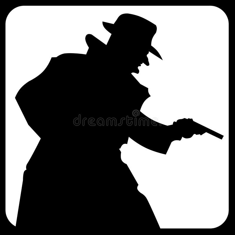 Icon with Gunman silhouette on the white background. Vector illustration. Icon with Gunman silhouette on the white background. Vector illustration.