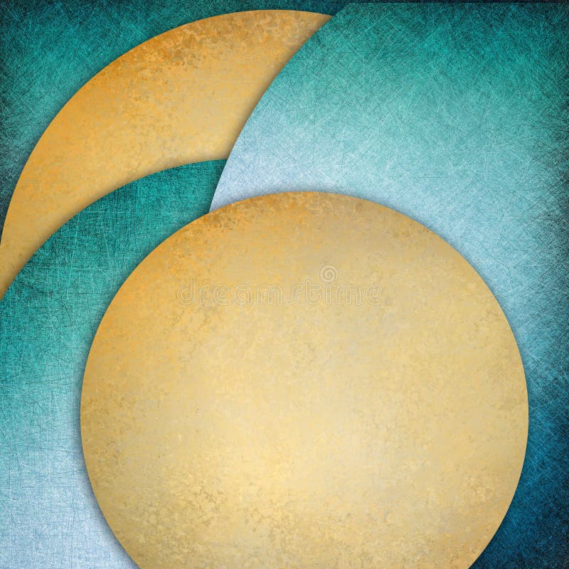 Abstract blue gold background, layers of blue and gold circle shapes in artistic creative layouts with distressed vintage texture, fun blank copyspace in front, elegant graphic art design element for website or brochure. Abstract blue gold background, layers of blue and gold circle shapes in artistic creative layouts with distressed vintage texture, fun blank copyspace in front, elegant graphic art design element for website or brochure