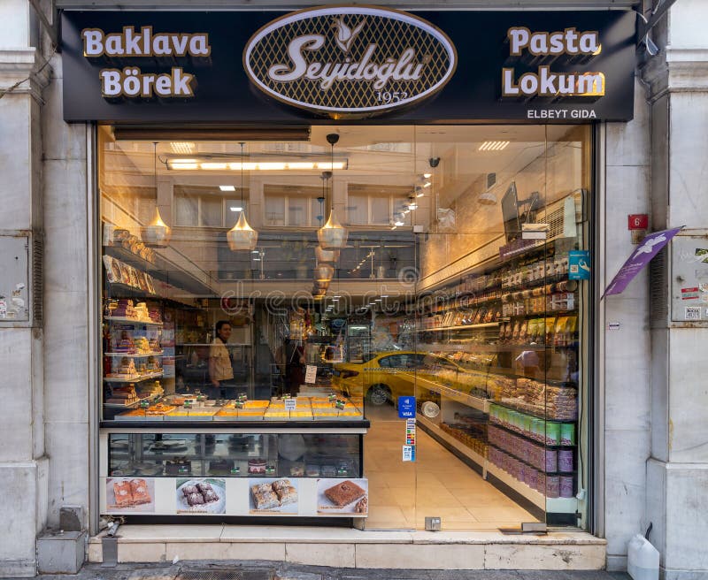 Istanbul, Turkey - September 2, 2022: Traditional Turkish Delight shop, near Taksim Square. Istanbul, Turkey - September 2, 2022: Traditional Turkish Delight shop, near Taksim Square