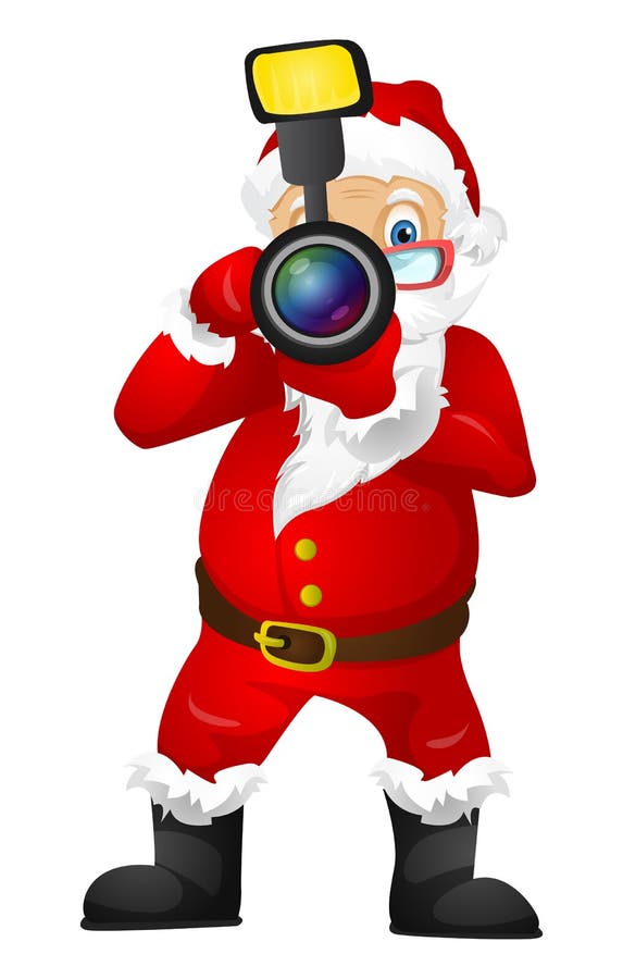 Cartoon Character Santa Claus on Grey Gradient Background. Photographer. Vector EPS 10. Cartoon Character Santa Claus on Grey Gradient Background. Photographer. Vector EPS 10.