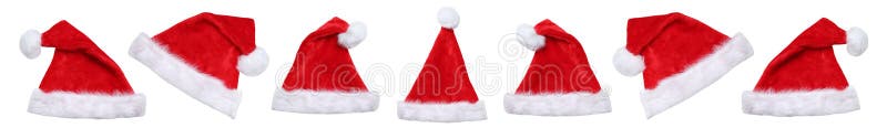 Santa Claus hat hats on Christmas winter isolated on a white background. Santa Claus hat hats on Christmas winter isolated on a white background