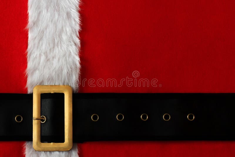 Red Christmas background of Santa suit with belt and gold buckle. Red Christmas background of Santa suit with belt and gold buckle.