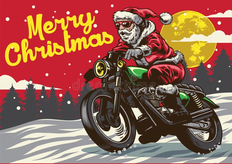 Vector of santa claus riding vintage motorcycle. Vector of santa claus riding vintage motorcycle