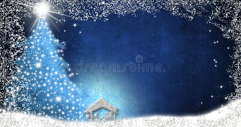 Christmas Nativity Scene greetings cards, abstract freehand drawing of Nativity scene with silver glitter on paper background with blank, panoramic image. Christmas Nativity Scene greetings cards, abstract freehand drawing of Nativity scene with silver glitter on paper background with blank, panoramic image