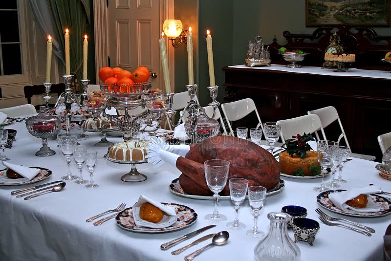Historic victorian meal of Christmas. Exhibition illustrating the origins and traditions of Victorian holiday receptions. Historic victorian meal of Christmas. Exhibition illustrating the origins and traditions of Victorian holiday receptions