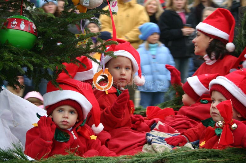 Children on Christmas Parade Float in Blowing Rock, North Carolina, November Annual Christmas Parade. Children on Christmas Parade Float in Blowing Rock, North Carolina, November Annual Christmas Parade