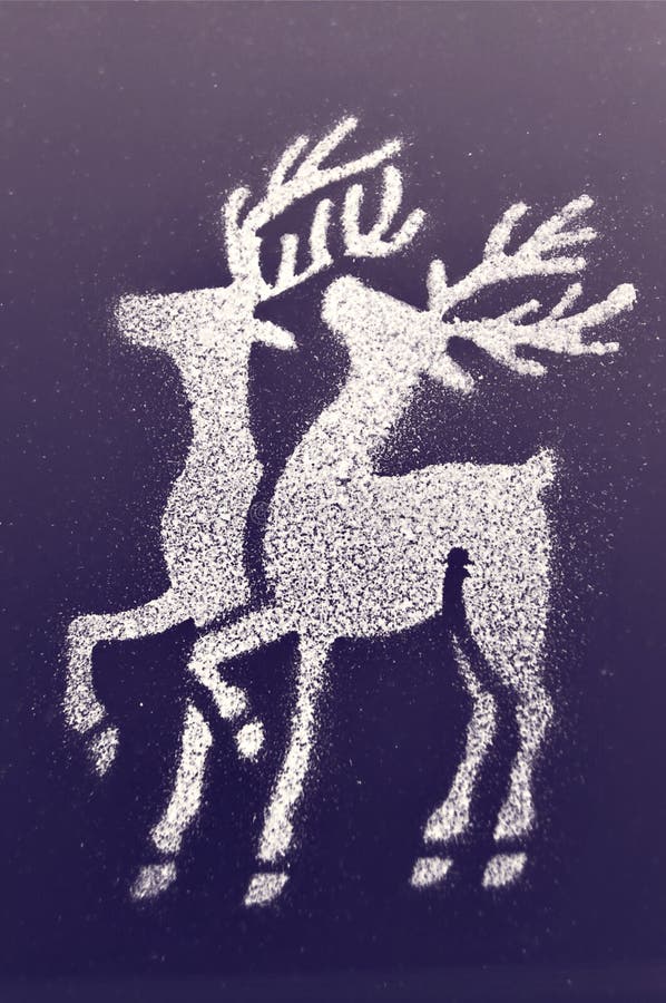 Stenciled Christmas decoration - two white deers. Stenciled Christmas decoration - two white deers