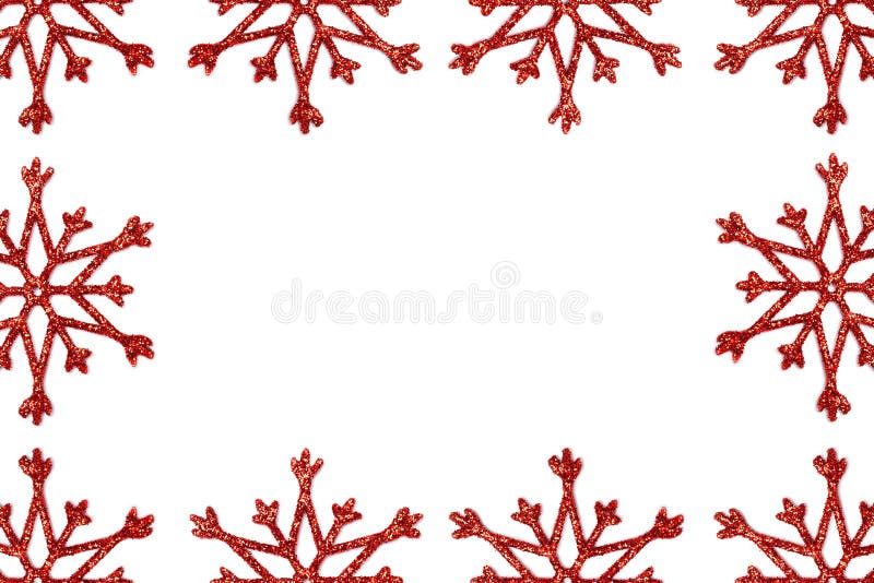 圣诞雪花边框背景 白色背景中突显的红色雪花顶视图 免版税库存照片 圣诞雪花边框背景 白色背景中突显的红色雪花顶视图 免版税库存照片