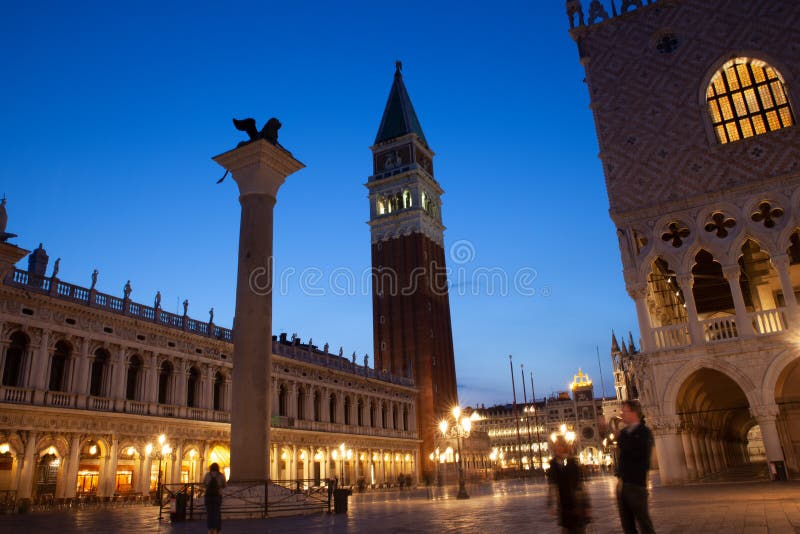 Night view of the doge palace next to the San Marco bell tower, Venice. Night view of the doge palace next to the San Marco bell tower, Venice