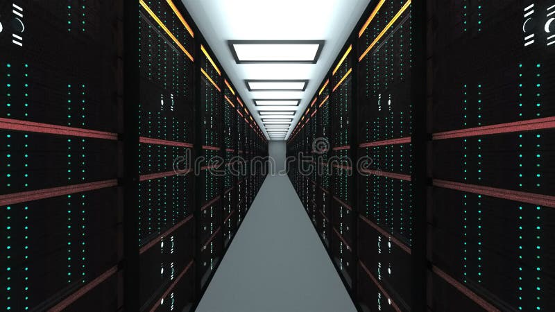 在datacenter、网网络和互联网电信技术,大数据存储的现代服务器室内部和 向量例证 在datacenter、网网络和互联网电信技术,大数据存储的现代服务器室内部和 向量例证