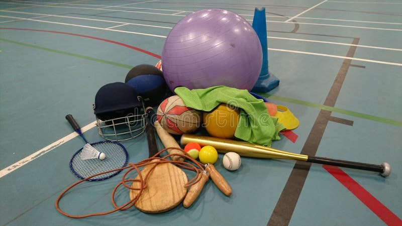 Sports equipment on sportshall floor 2. Sports equipment on sportshall floor 2