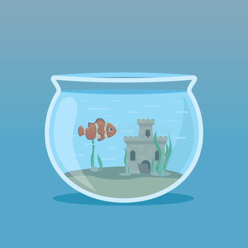 Clown Fish in an aquarium with algae and castles underwater. Vector illustrations. Clown Fish in an aquarium with algae and castles underwater. Vector illustrations.