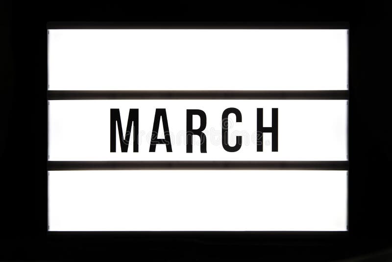 在一个灯箱的3月文本 库存图片 在一个灯箱的3月文本 库存图片
