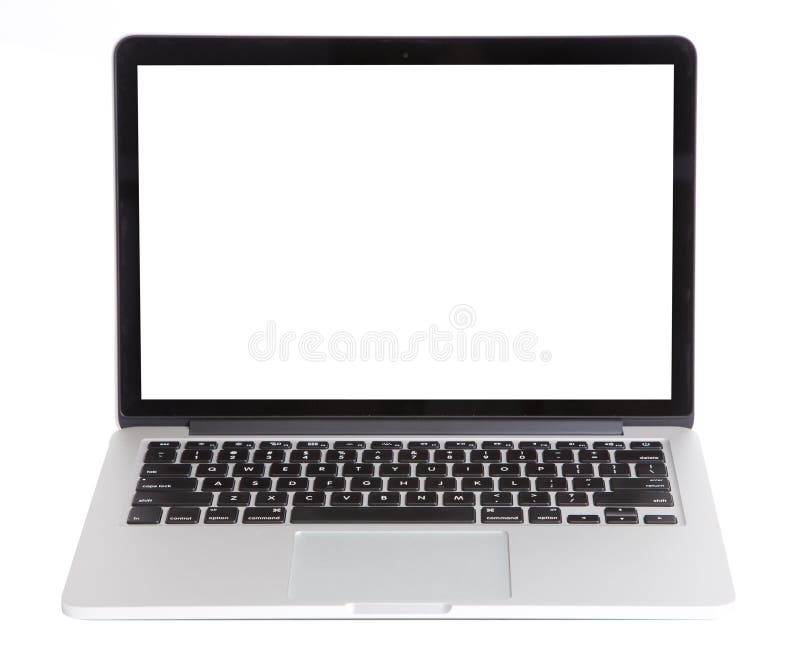 Mac Pro Retina Display isolated on white with blank screen. Apples new 2012 Mac Book Pro laptop blank screen. It sports the same super-sharp visual technology, known as Retina display. Mac Pro Retina Display isolated on white with blank screen. Apples new 2012 Mac Book Pro laptop blank screen. It sports the same super-sharp visual technology, known as Retina display