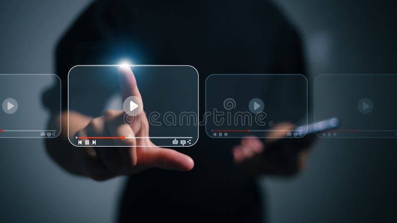 在互联网直播音乐会或教程概念上流式在线观看视频 库存照片