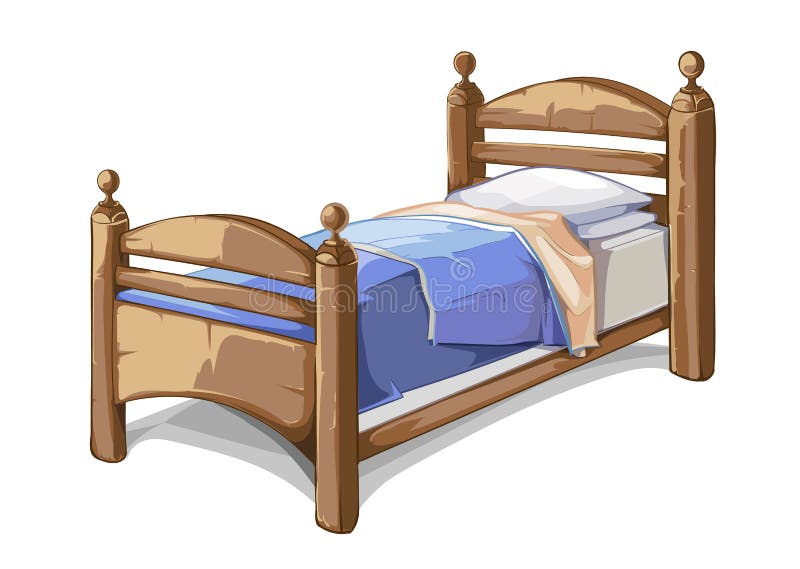 Wood bed in cartoon style. Furniture interior, bedroom comfortable. Vector illustration. Wood bed in cartoon style. Furniture interior, bedroom comfortable. Vector illustration